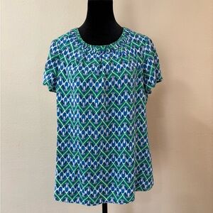 Boden Blue and Green Geometric Blouse